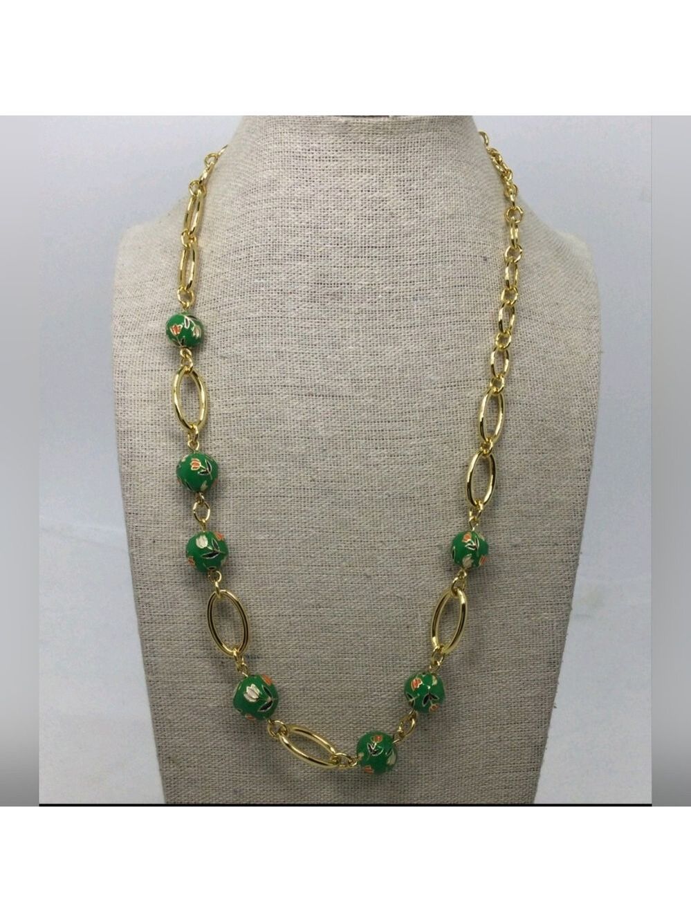 Talbots Green Enamel Floral Beaded Necklace NWOT 20"